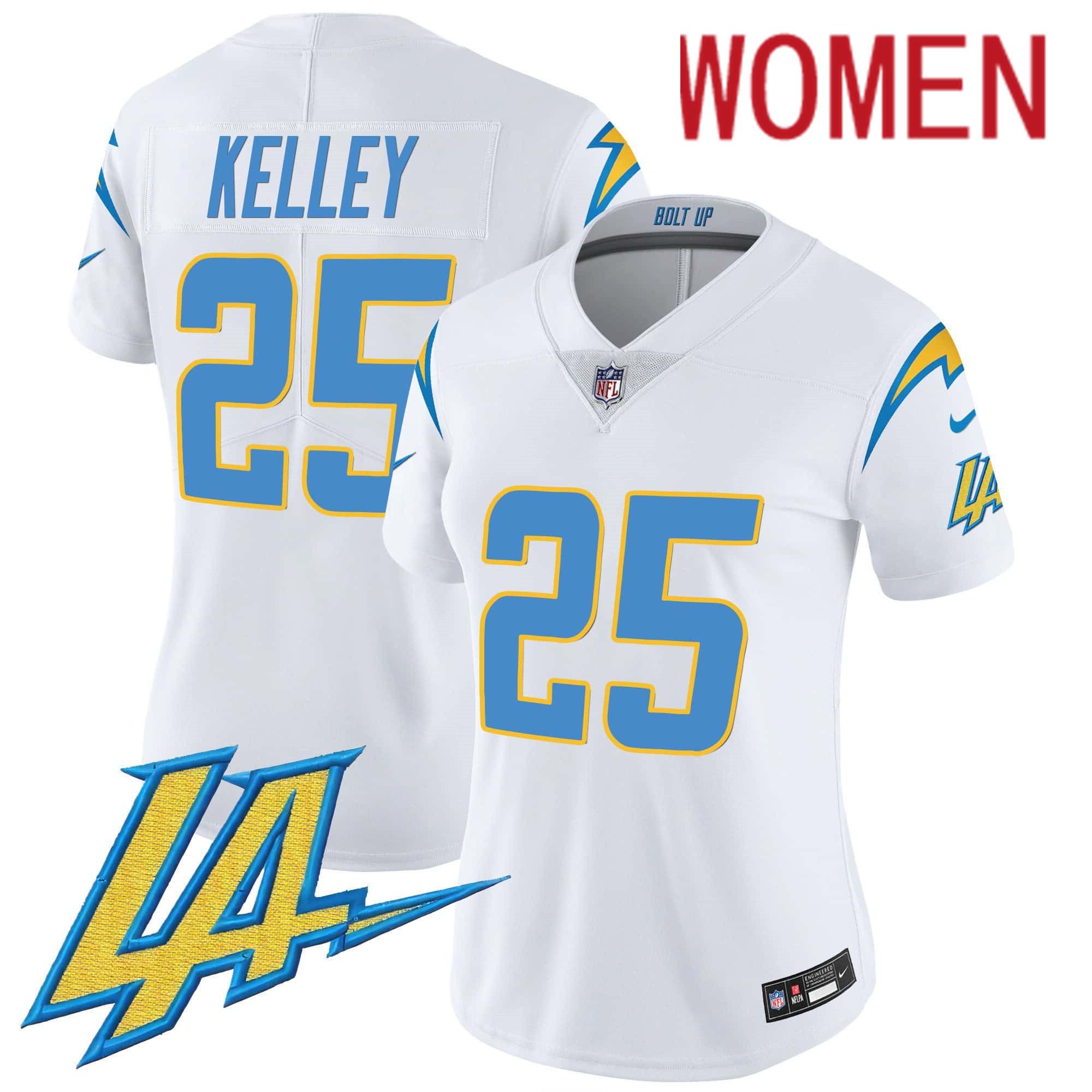Women Los Angeles Chargers #25 Kelley White 2024 Nike Vapor Limited NFL Jersey->women nfl jersey->Women Jersey